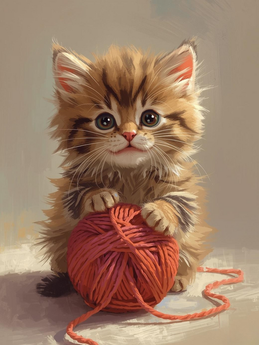 Paint By Number Playful Kitten with Yarn Ball – Canvas Paint by Number Kit