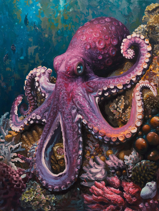 Paint By Number Playful Octopus Among Coral – Storybook Marine Life Painting
