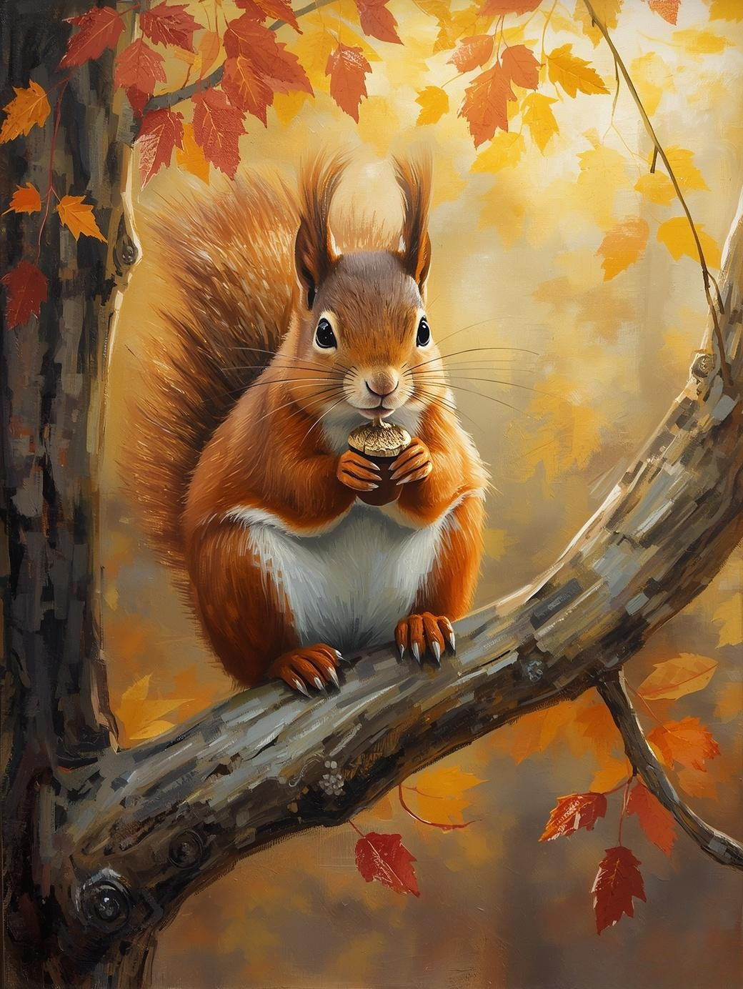Paint By Number Playful Squirrel in Fall Forest – Vibrant Autumn Painting Kit
