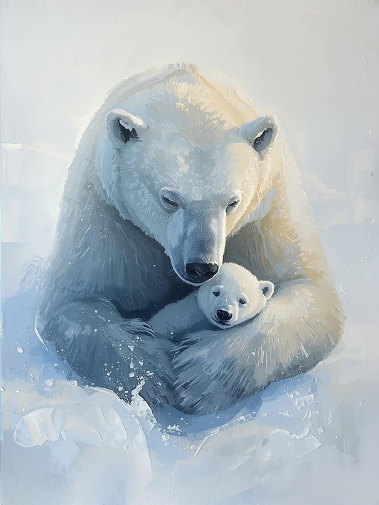 Paint By Number Polar Bear and Cub Close-Up – Sweet and Emotional Wildlife Painting Kit