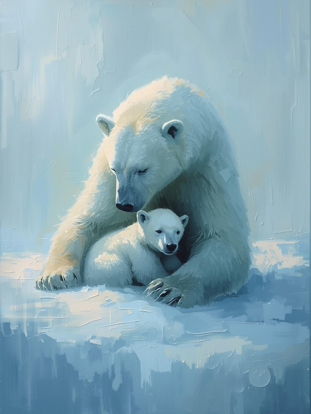 Paint by Number Polar Bear with Baby – Heartwarming Arctic Paint by Number Kit for Adults