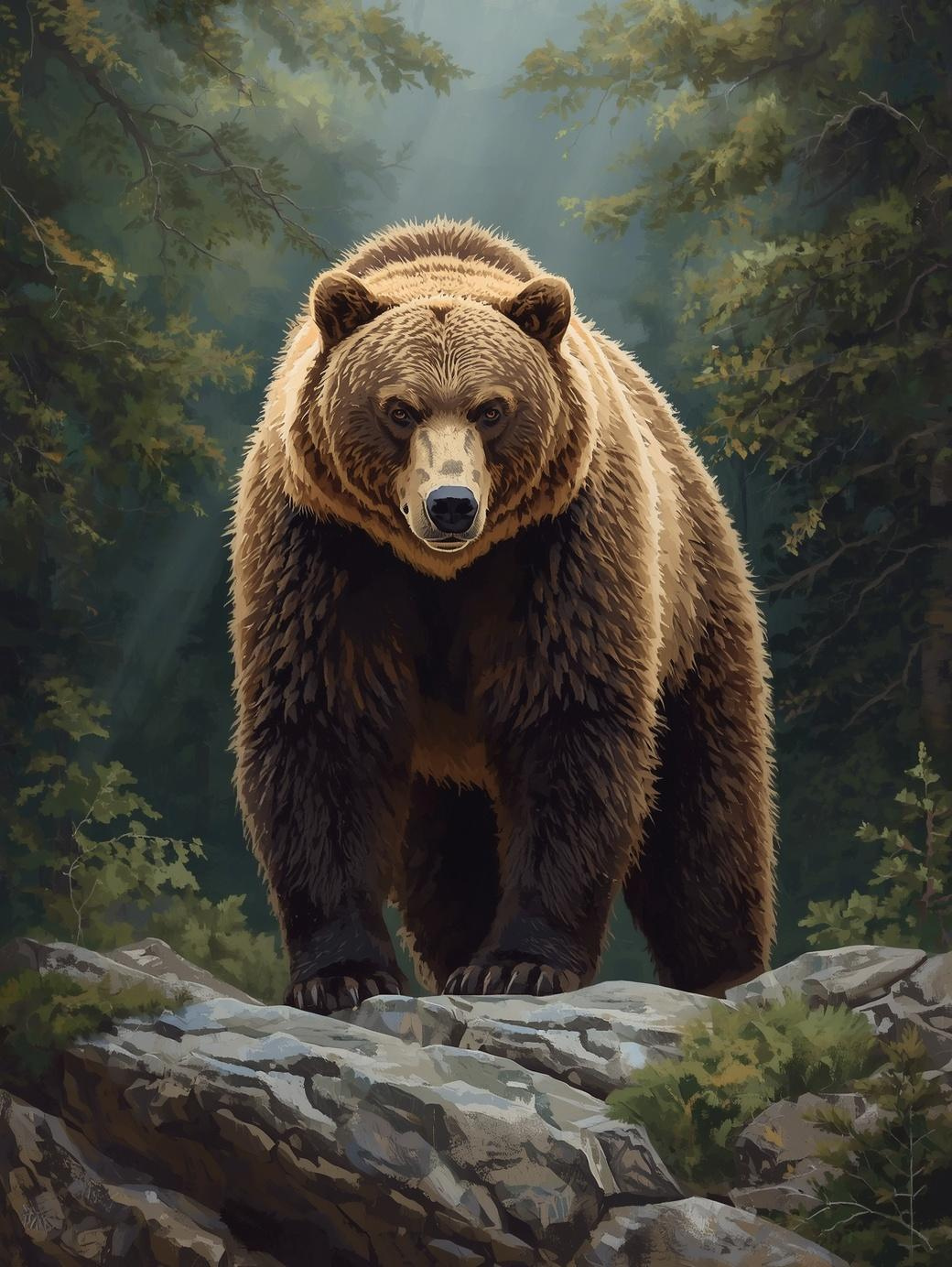 Paint By Number Powerful Brown Bear Portrait – Bold Nature Painting Kit