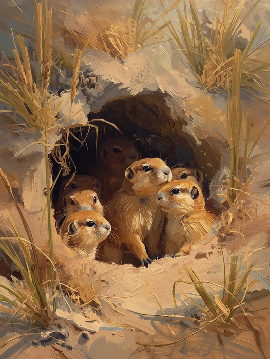 Paint By Number Prairie Dog Family at Burrow – Cute Prairie Wildlife Scene Paint by Number Kit for Adults