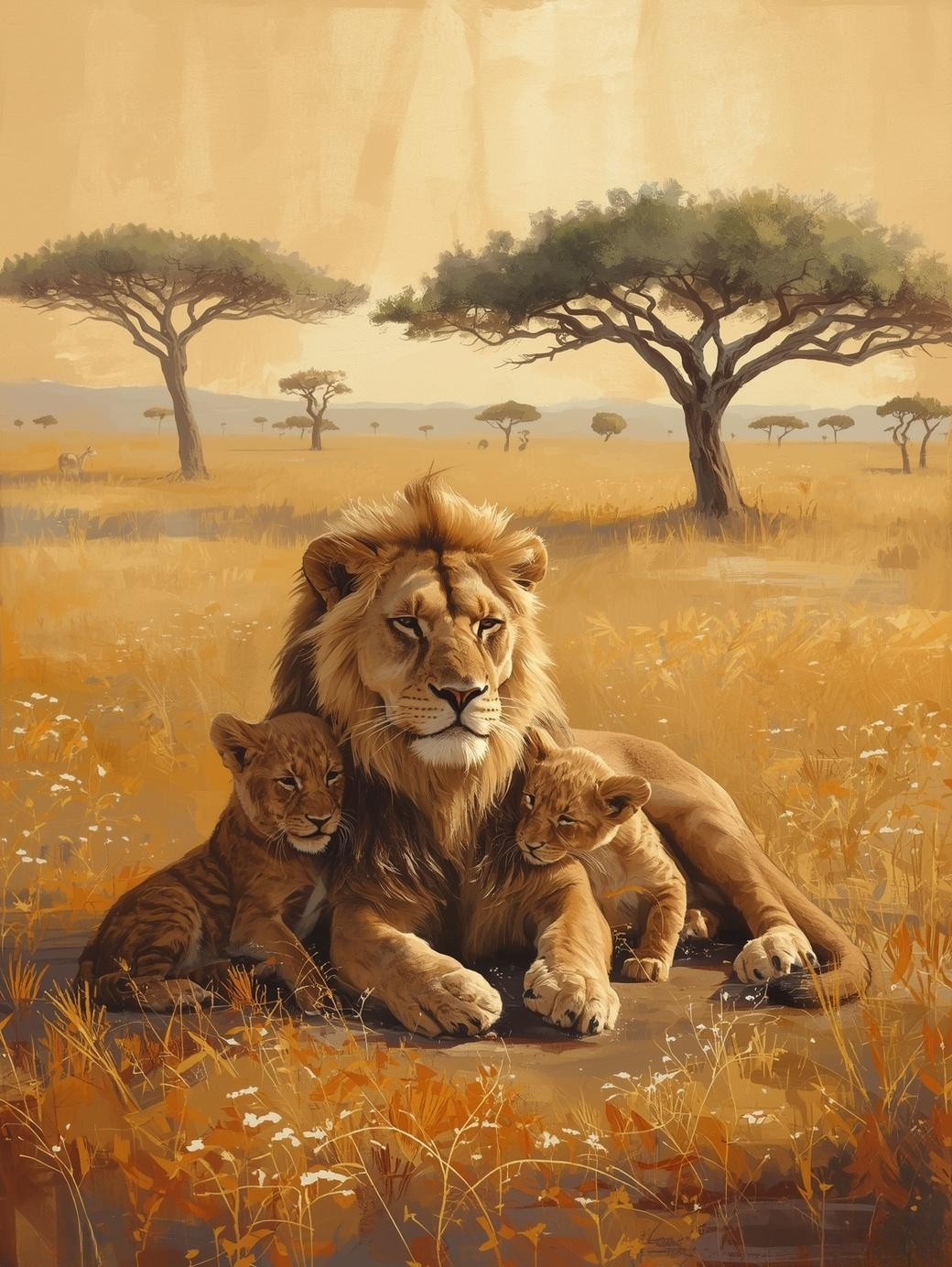 Paint By Number Protective Lion with Cubs – Bold Wildlife Art Kit
