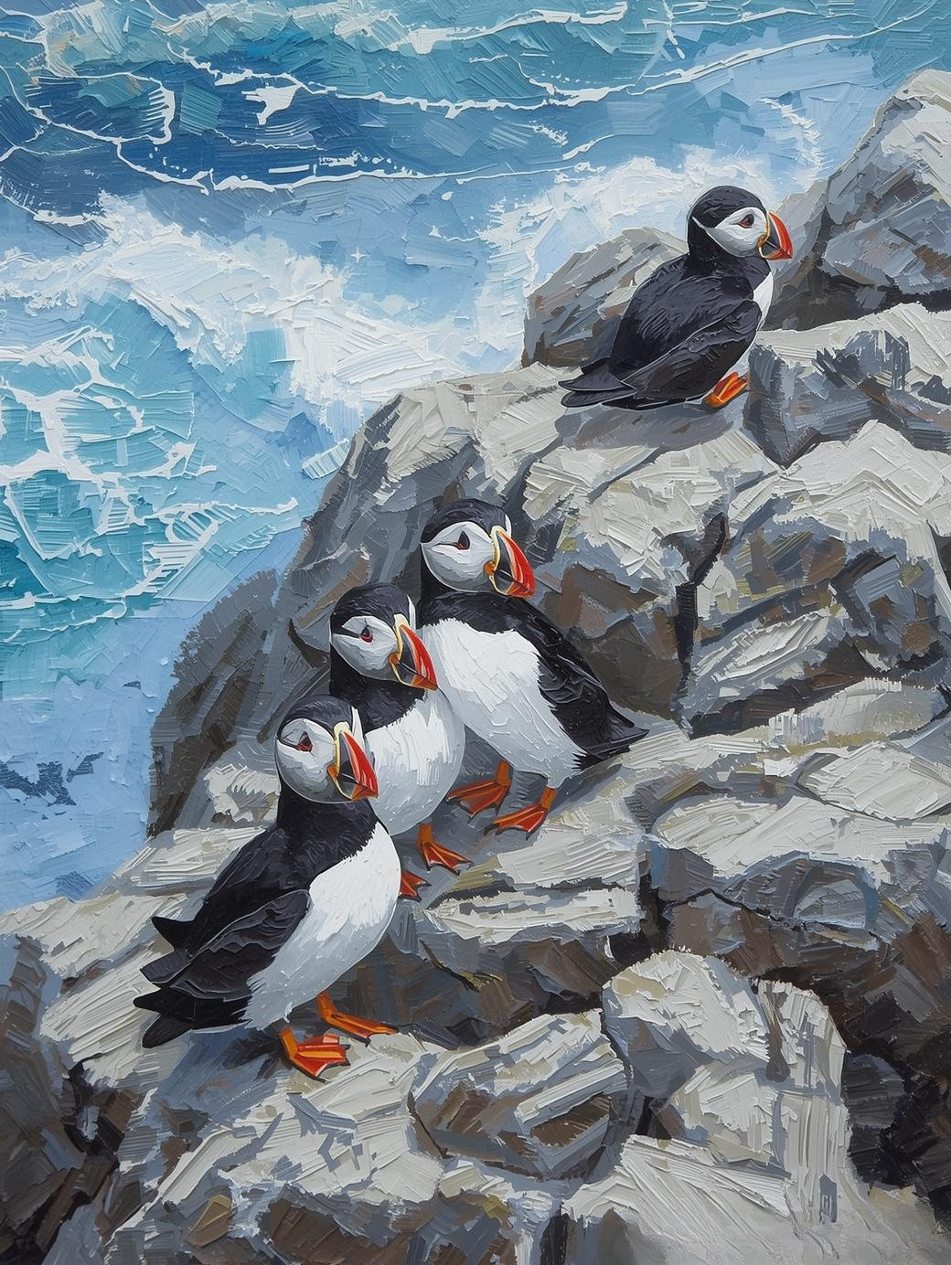 Paint by Number Puffins on Coastal Cliffs – Ocean Wildlife Paint by Number Kit for Adults