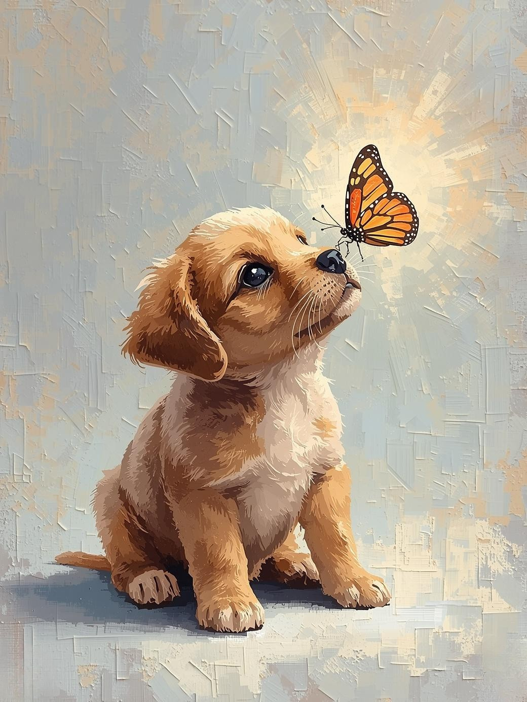 Paint By Number Curious Puppy Watching Butterfly in Garden – Canvas Paint by Number Kit