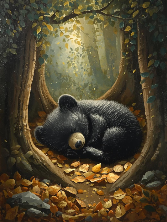 Paint By Number Sleeping Bear Cub in Forest – Adorable Wildlife Nature Art Kit