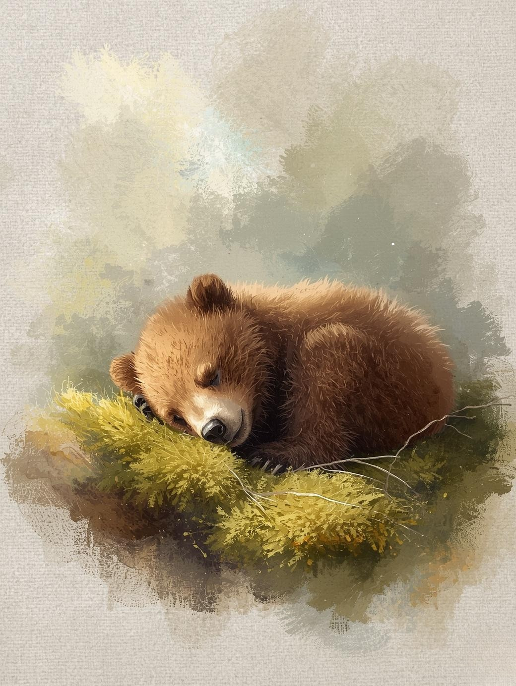 Paint By Number Sleeping Brown Bear Cub – Adorable Forest Wildlife Painting Kit