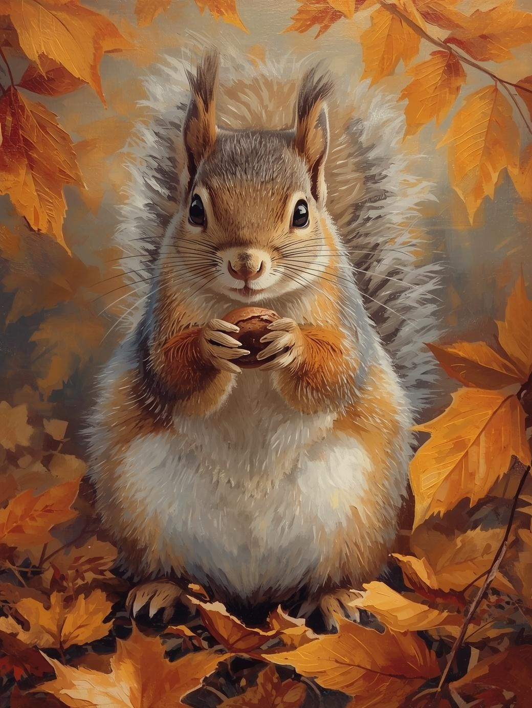 Paint By Number Squirrel Among Golden Leaves – Charming Fall Wildlife Painting Kit