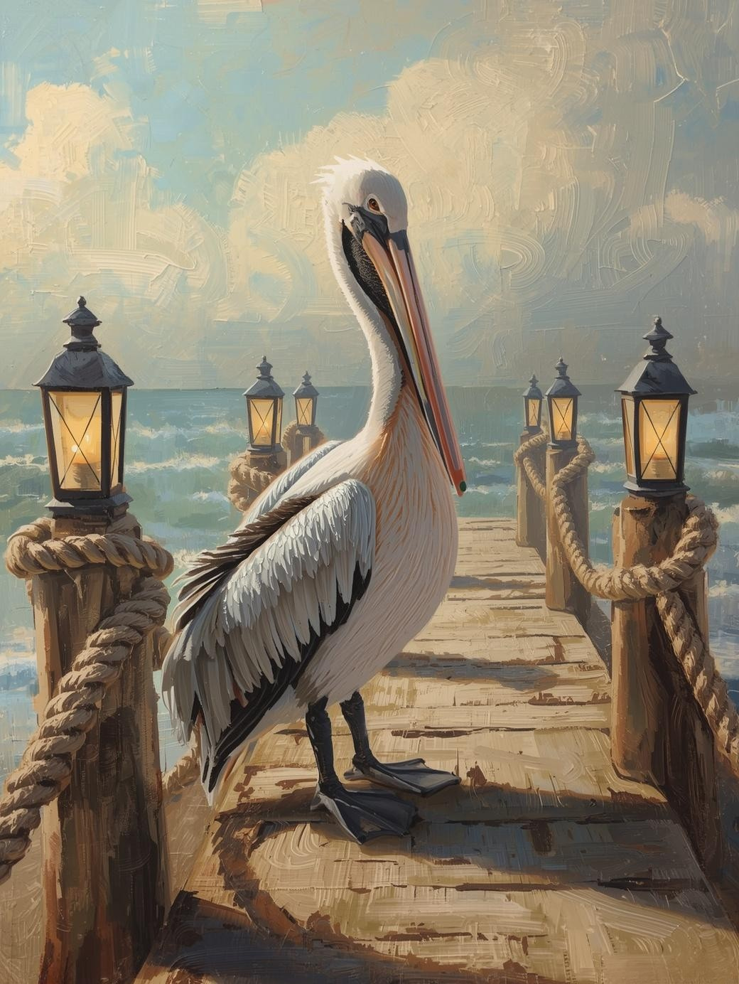 Paint by Number Pelican on Pier – Coastal Canvas Paint by Number Kit