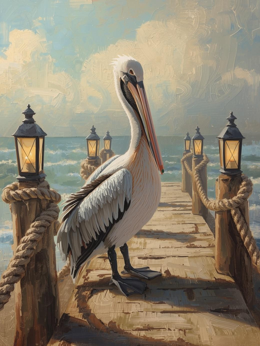 Paint By Number Storybook Pelican on Pier – Coastal Wildlife Painting