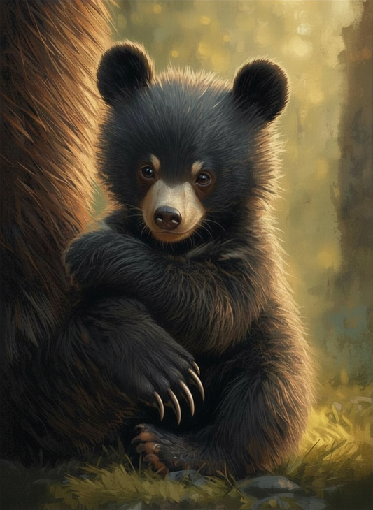 Paint By Number Tender Moment Cub Hanging on Mother Bear – Adorable Woodland Painting Kit