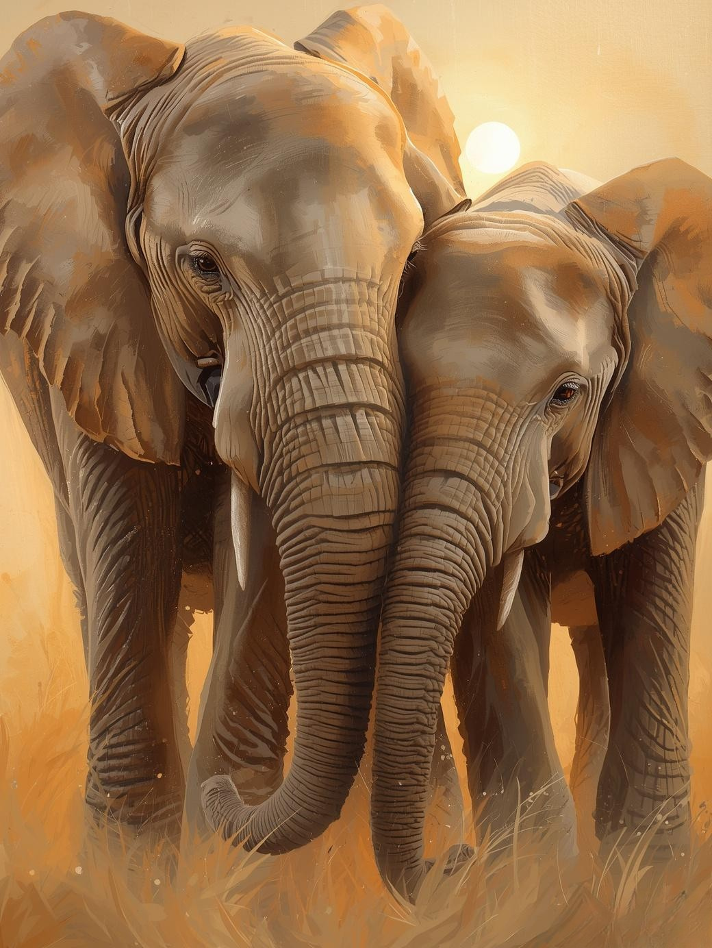 Paint By Number Tender Mother Elephant with Calf – Majestic Safari Painting Kit