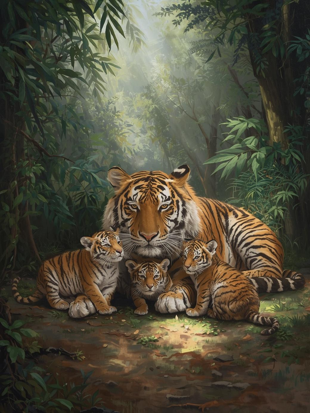 Paint By Number Tiger Cubs Playing  – Adorable Wildlife Wall Art Kit