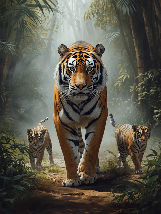 Paint By Number Tiger with Cubs – Heartwarming Jungle Wildlife Art Kit
