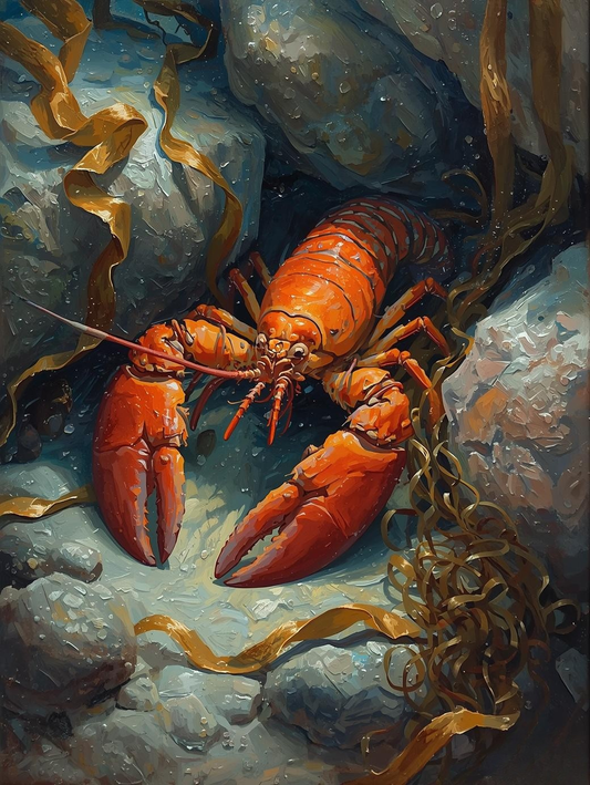 Paint By Number Vibrant Lobster in Seaweed – Whimsical Underwater Art