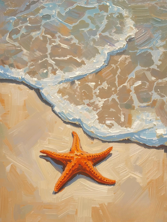 Paint By Number Vibrant Starfish on Shore – Painterly Coastal Art