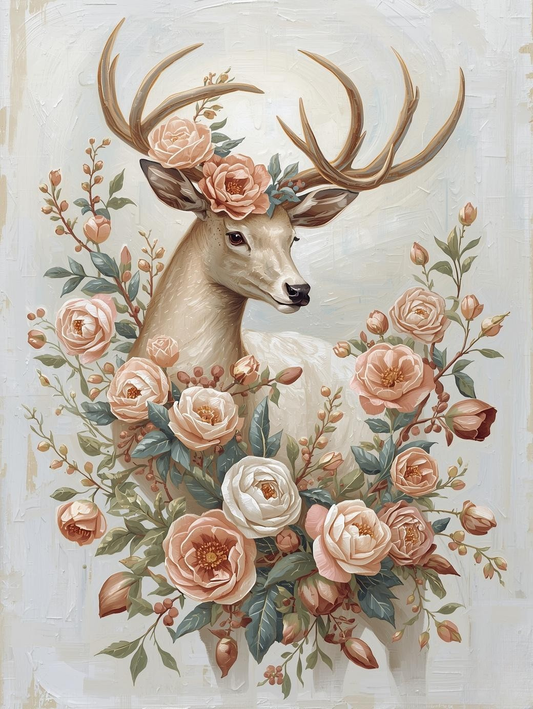 Paint By Number Whimsical Deer with Flowers – Cute Forest Wildlife Kit