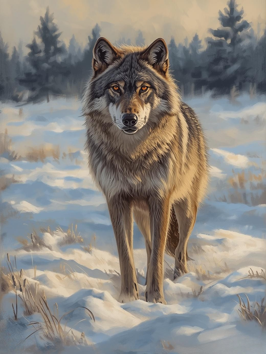 Paint By Number Wolf in Snowy Forest – Majestic Nature Painting Kit