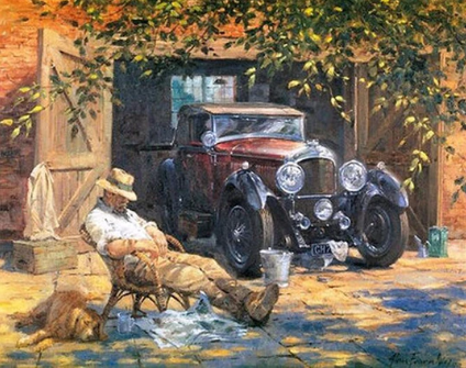 Paint by Number Man resting by Vintage car