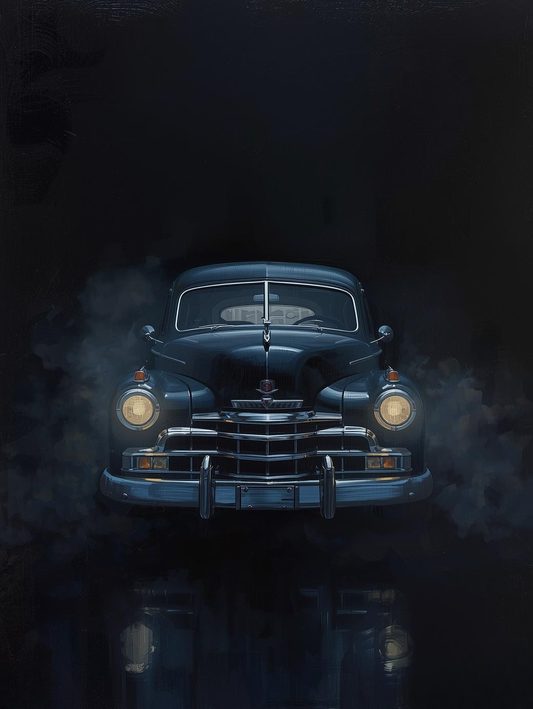Paint by Number 1930s Luxury Car in Fog – Elegant Night Drive Canvas DIY Kit for Adults
