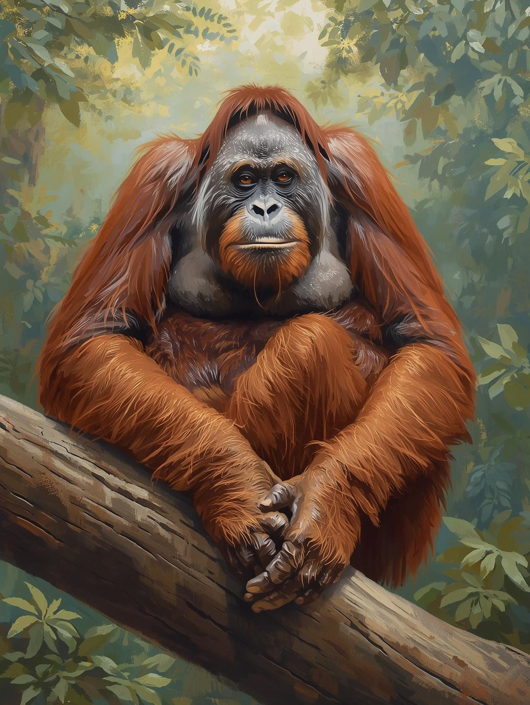 Paint By Number Thoughtful Adult Orangutan Sitting – Majestic Jungle Wildlife Art Kit