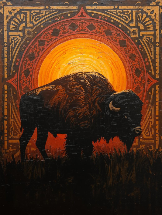 Paint By Number Buffalo at Sacred Sunrise – Golden Light Wildlife Paint by Number Kit for Adults