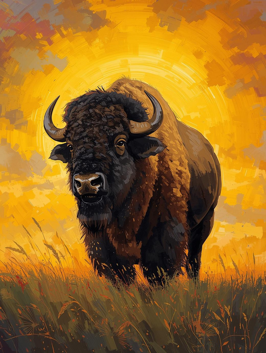 Paint By Number Buffalo on Golden Prairie – Warm Sunset Wildlife Paint by Number Kit for Adults