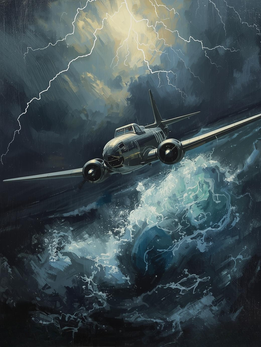 Paint by Number Aircraft Above Dark Waves and Lightning – Stormy Aviation Wall Art Canvas DIY Kit for Adults