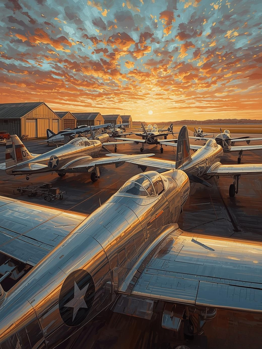 Paint by Number Aircraft at Golden Hour Airfield – Warm Sunset Aviation Wall Art Canvas DIY Kit for Adults
