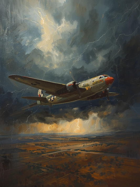 Paint by Number Aircraft in Storm Over Plains – Dramatic Aviation Wall Art Canvas DIY Kit for Adults