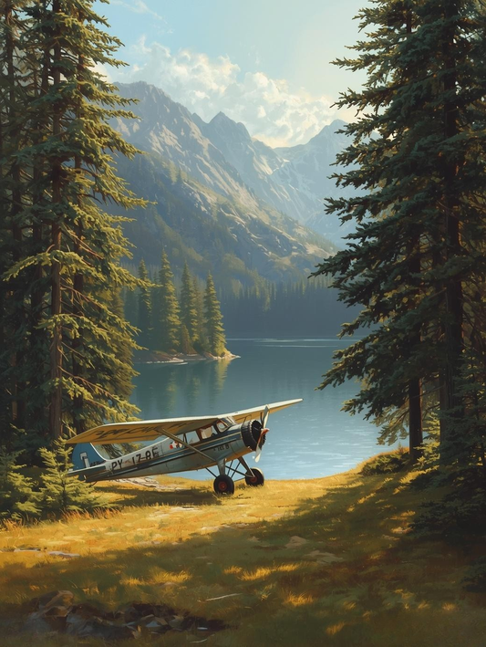 Paint by Number Airplane in Mountain Clearing – Serene Aviation Wall Art Canvas DIY Kit for Adults