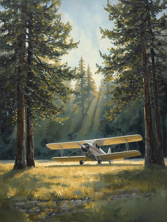 Paint by Number Bush Plane in Woodland Scene – Peaceful Nature Aviation Wall Art Canvas DIY Kit for Adults