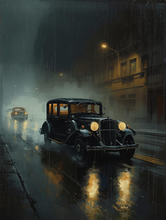 Paint by Number Noir Car Under City Lights – Cinematic Urban Scene DIY Paint Kit for Adult