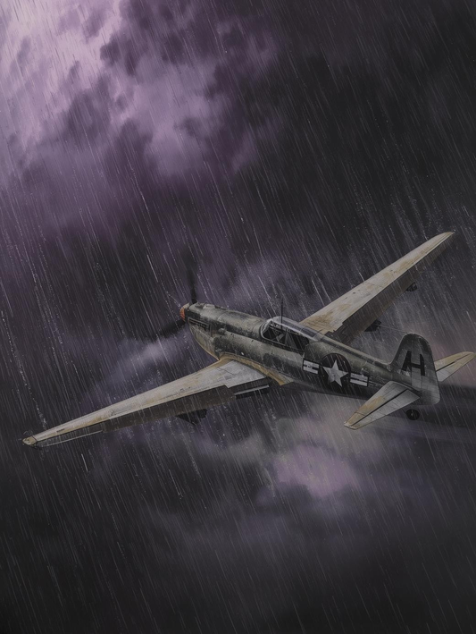 Paint by Number Warplane in Dark Storm Clouds – Intense Aviation Wall Art Canvas DIY Kit for Adults