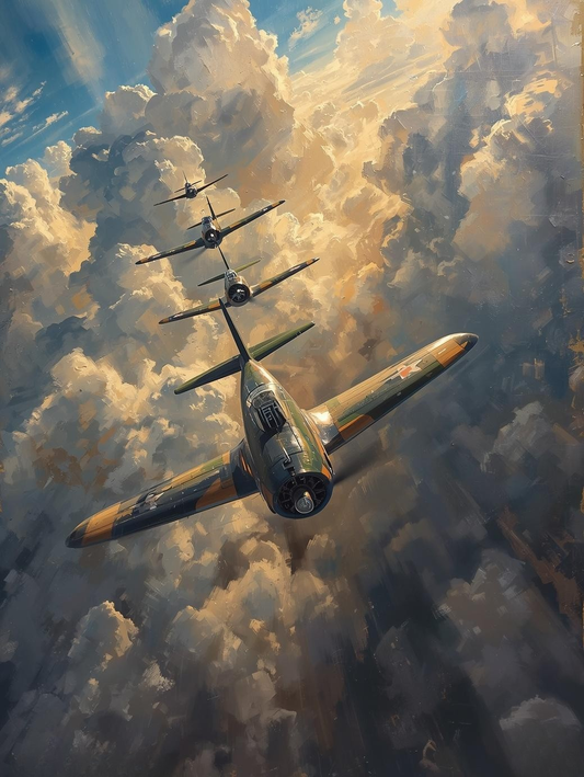 Paint by Number Classic Warplanes in Sky Formation – Epic Aviation Wall Art Canvas DIY Kit for Adults