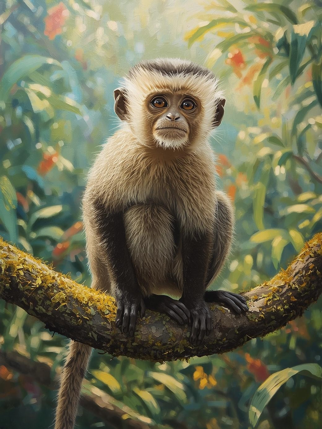 Paint By Number Curious Capuchin Monkey on Branch – Playful Jungle Wildlife Art Kit