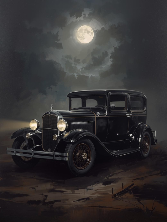 Paint by Number 1930s Gangster Car in Fog – Moody Vintage Crime Scene Canvas DIY Kit for Adults