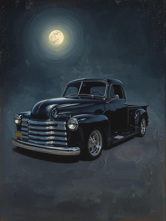Paint by Number Vintage Truck Under Moonlight – Rustic Night Drive DIY Paint Kit for Adults