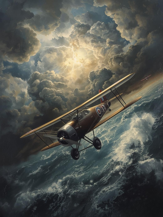 Paint by Number Dramatic Airplane in a Thunderstorm Over the Sea