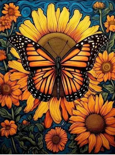 Paint by Number Golden Glow Sunflowers and Butterfly