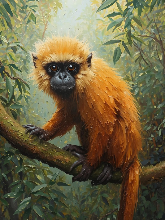 Paint By Number Golden Lion Tamarin Perched on Branch – Vibrant Jungle Wildlife Painting Kit