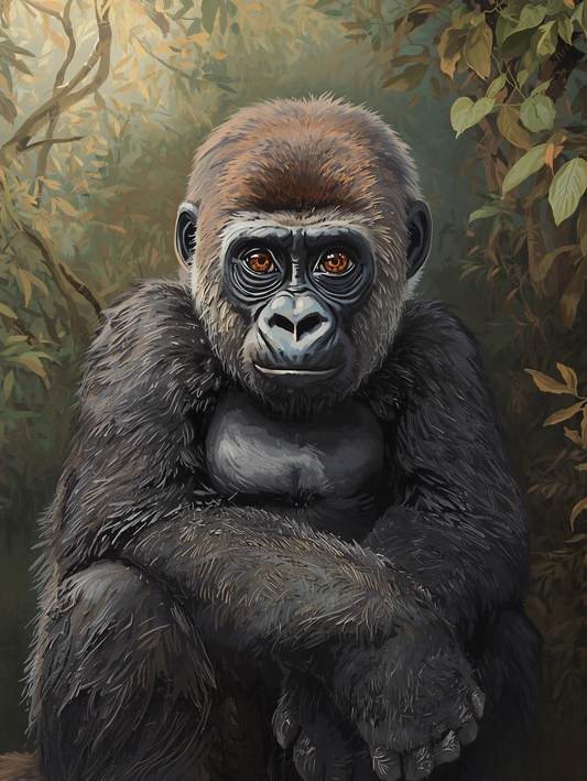Paint By Number Calm Gorilla Monkey Sitting – Majestic Jungle Wildlife Painting Kit