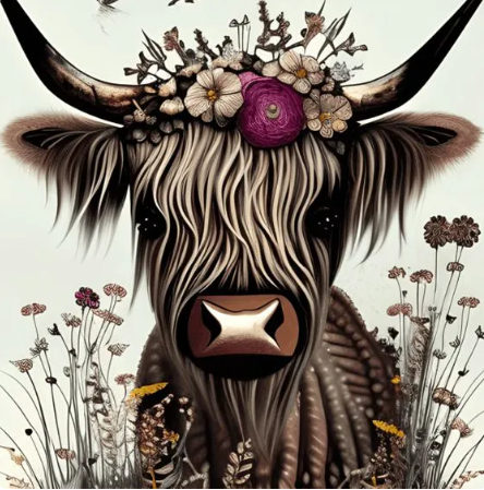 Paint by Number Highland Cow with Flowers