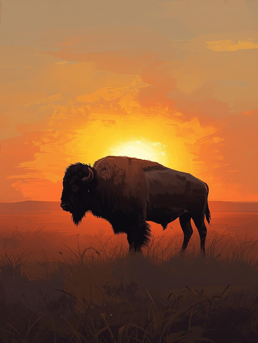 Paint By Number Lone Buffalo at Sunset – Golden Prairie Wildlife Paint by Number Kit for Adults