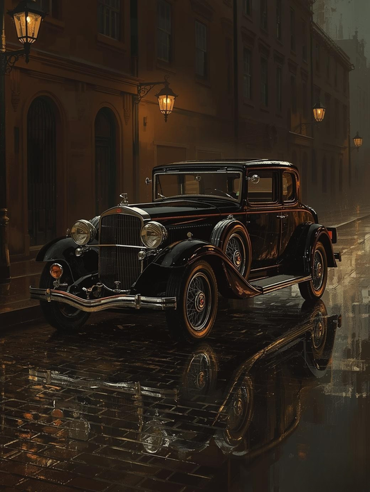 Paint by Number Gangster Car with Dramatic Lighting – Vintage Noir Canvas DIY Kit for Adults