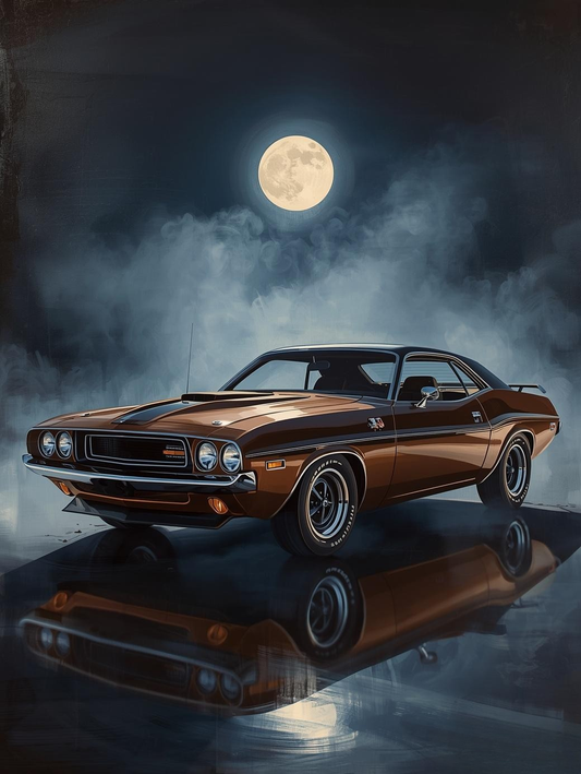 Paint by Number Muscle Car in Foggy Night – Sleek Reflection Wall Art Acrylic Paint by Number Kit