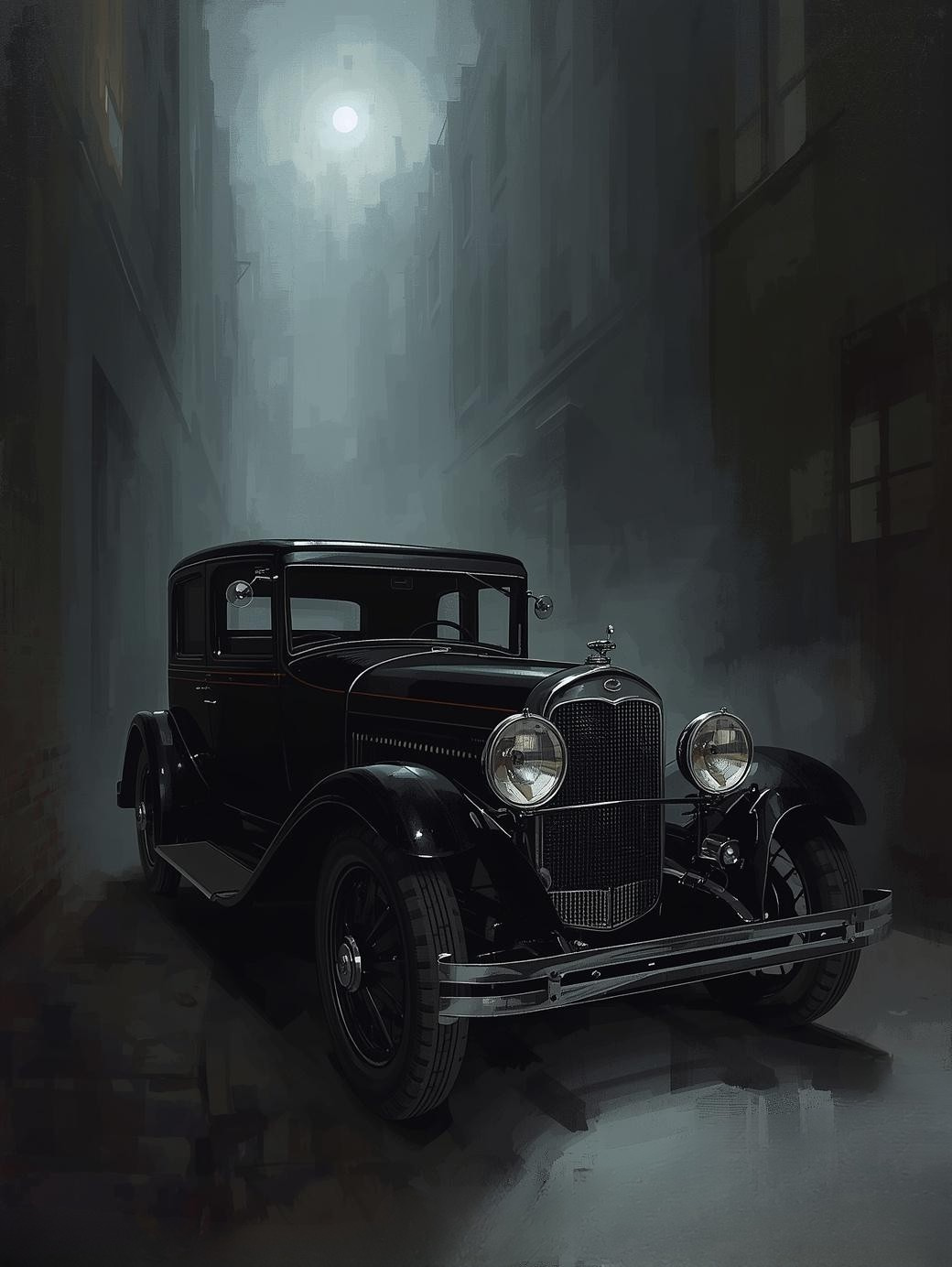 Paint by Number Prohibition Car in Dark Alley – Noir Crime Scene Canvas DIY Kit for Adults