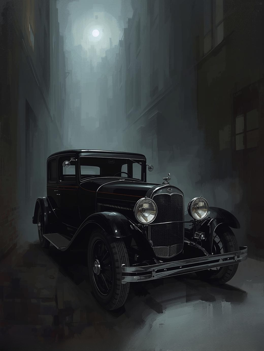 Paint by Number Prohibition Car in Dark Alley – Noir Crime Scene Canvas DIY Kit for Adults