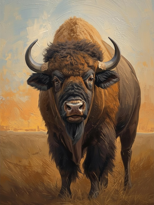 Paint By Number Mighty Bison in Golden Grass – Prairie Sunset Wildlife Paint by Number Kit for Adults